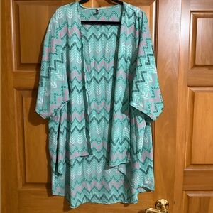 Pomelo Aqua & Black Printed Kimono. Short sleeve, light weight.
